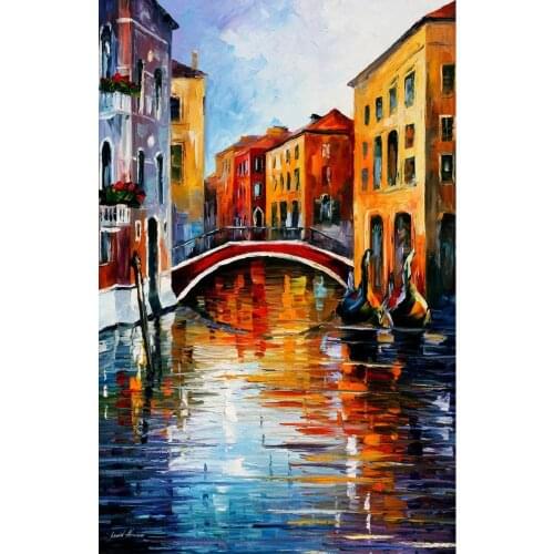 Beautiful landscape paintings canal in venice palette knife art on canvas wall pictures for living room