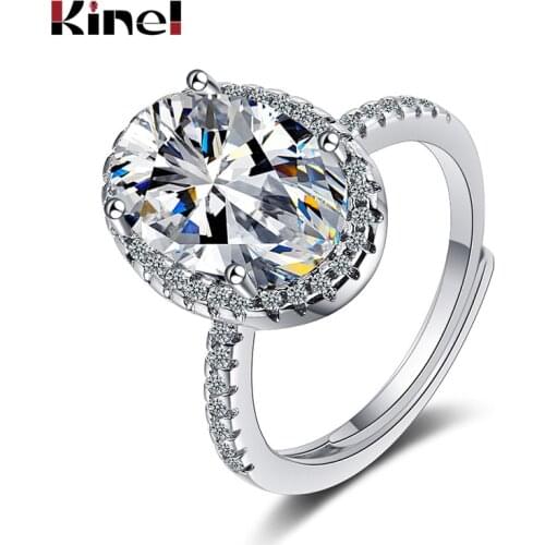 Kinel Vintage Jewelry Big Engagement Rings For Women Silver Plated Retro Look Austrian Crystal Ring