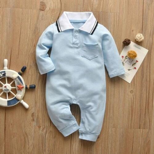 Newborn Toddler Baby Boy Rompers Gentleman Style Polo Neck Jumpsuit Playsuit Autumn Infant Baby Home Wear