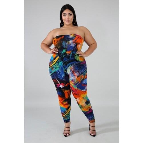 New Spring And Fall Womens Clothing Fashion Slim Digital Color Printing Bodysuit Stretch Jumpsuit Women Combinaison Femme