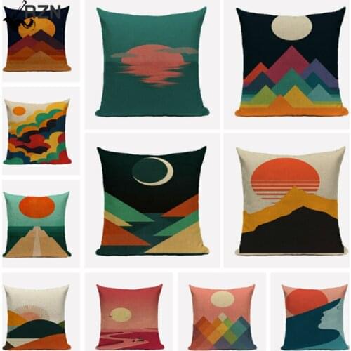 Colorful Abstract Landscape Throw Pillowcase Cotton Linen Cushion Cover Home Decor for Sofa Bed Decorative Pillow Cover 45X45CM