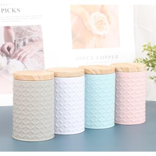 Round Empty Iron Box With Wood Grain Lid Candy Storage Box Diy Candle Making Jar 11.7x7.2cm