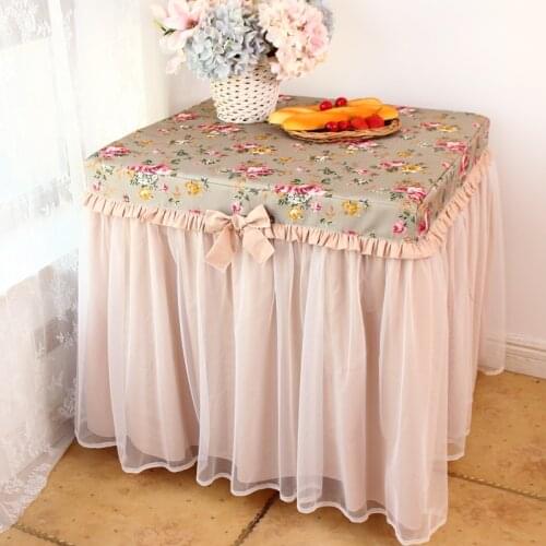 Cotton lace fabric green/blue/brown flowers lace table Microwave Oven cover tablecloth lace tassel length:46cm