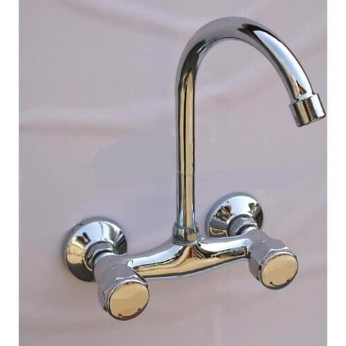 L15026 - Luxury Wall Mounted Chrome Finish Brass Material Hot and Cold Water Kitchen Tap