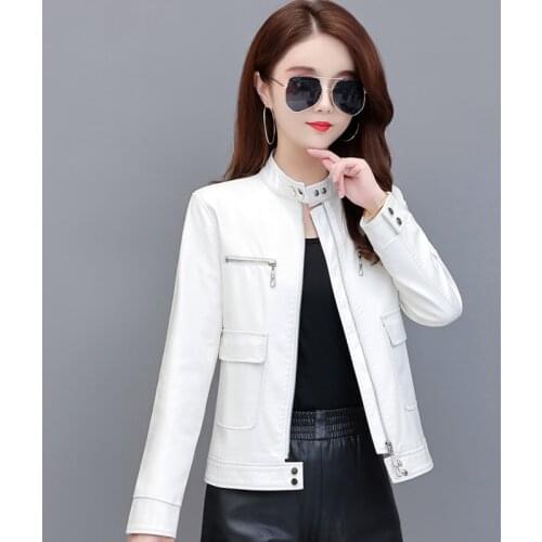 New Large Size 3XL 4XL White Leather Jacket Women Coat 2021 Autumn Fashion Womens Motorcycle Leather Clothing Female Outerwear