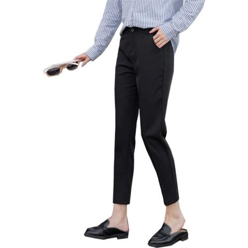 2020 New Spring OL Business Pants Women Summer Casual Straight Pants Cigarette Pant Female Black Trousers Lady Work Wear WZ198