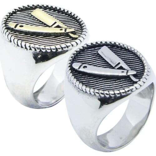 Drop Ship Size 7~13 Cool Barber Razor Ring 316L Stainless Steel Jewelry Golden Fashion Barber Ring
