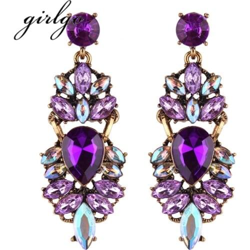 Girlgo Boho Colorful Stone Luxury Earrings For Women Wholesale Festival Gifts Trendy Geometric Statement Drop Earrings Jewelry