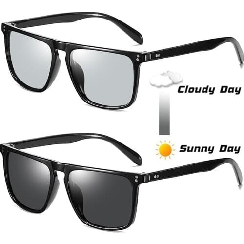 Square Retro Rivet Photochromic Sunglasses Men Polarized Women Sports Sun Glasses Day Night Vision Driving gafas de sol hombre