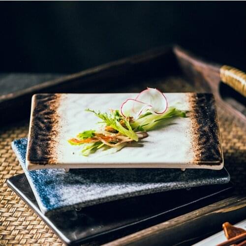 Sushi Plate Japanese Ceramic Plate Rectangular Plate Restaurant Grilled Fin Flat Plate Set Plate Meat Piece Plate Fish Fillet Pl