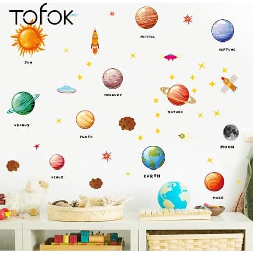 Tofok Colorful Space Planet Stars DIY Wall Sticker Home Baby Children Room Cartoon Mural Decals Self-adhesive Decorative Sticker