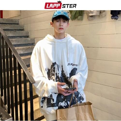 LAPPSTER Men Harajuku Japanese Streetwear Hooded Hoodies 2021 Mens Y2k Vintage Oversized Hoodie Male Korean Fashion Sweatshirts