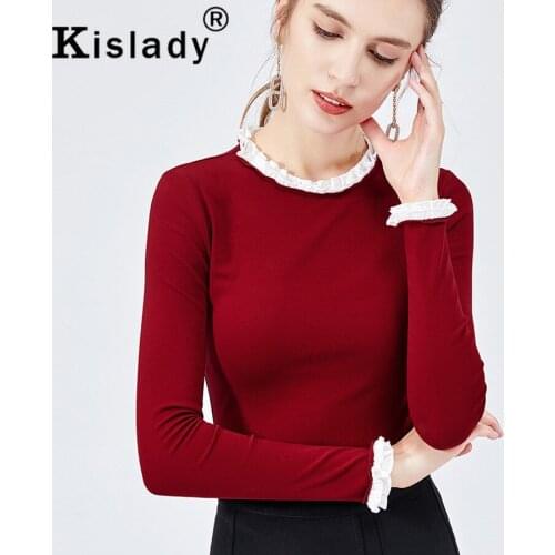 2020 Spring Fall Womens Tops Sexy Lace Turtleneck Long Sleeve Gothic Shirt Slim Harajuku OL Plus Size Korean Fashion Clothing