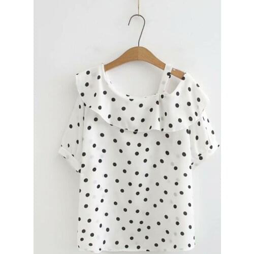 Plus size white black Polka dot leaky shoulder chiffon tshirt 2021 new summer casual ladies soft t shirts female top