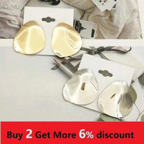 AOMU 2020 New Simple Minimalism Silver color Golden Geometric Irregular Metal Big Stud Earrings for Women Girl Fashion Jewelry