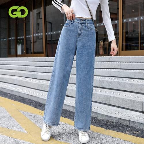 GOPLUS 2021 Plus Size Jeans For Women New High Waist Loose Mopping Pants All-match Wide-leg Pants Long Baggy Jeans Women Outdoor