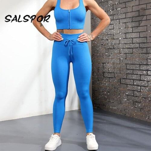SALSPOR High Waist Leggings Sport Women Fitness Drawstring Hip Lifting Ladies Black Gymwear Athletic Legging Solid Bodybuilding