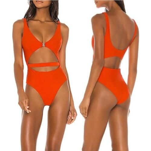 2021 Sexy Slim Hollow One Piece Swimsuit Bandage Push Up Swimwear Women Halter Bathing Suit High Waist Monokini Swim Wear