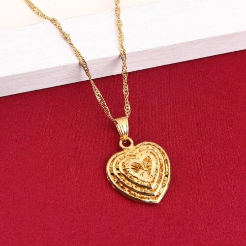 Valentines Gift For Women 24K Gold Color Romantic Heart Pendant Necklace