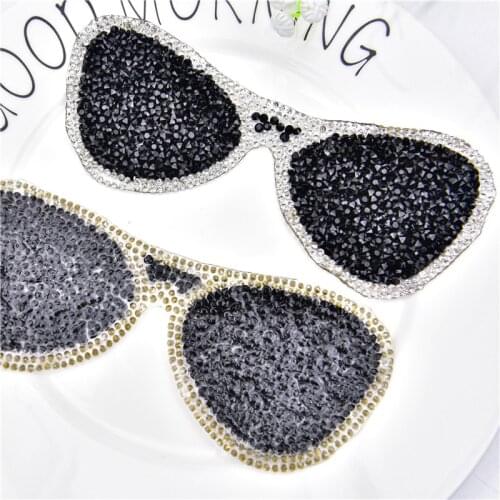 10Pcs Hotfix Motif Sparkling Black Sunglasses Crystal Rhinestone Diy Diamond Patches Sequin For Shoes Hats Bags Applique Iron On