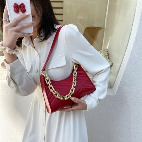 2021 Pure Color Women PU Shoulder Bag Casual Portable Thick Chain Totes Leather Travel Daily Female Shopper Purses and Handbags