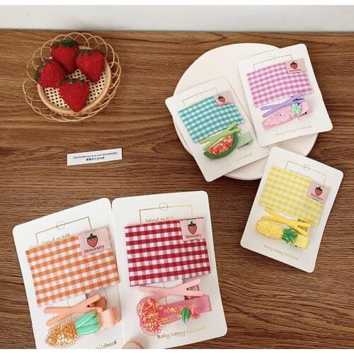 3 Pcs/Set Children Cute Colors Geometry Fruit Ornament Hair Clips Baby Girls Lovely Barrettes Hairpins Kids Hair Accessories