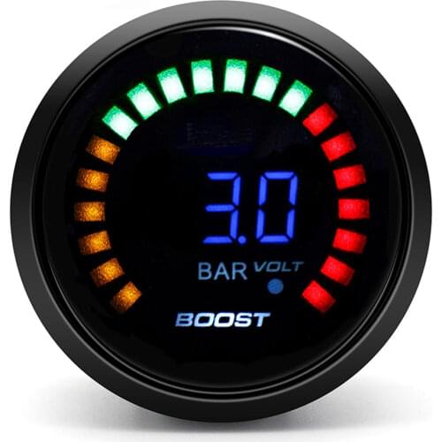 52mm Turbo Boost BAR Gauge Meter DC 12V Car Racing Gauge with Volt Smoke Face Auto Car Turbo Boost Gauge Bar Mount Holder Cup