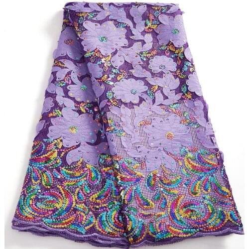 African Lace Fabric 2021 Latext Hot Sale Sequins Purple French Tulle Mesh Sequins Laces Sewing Dersses For Women Wedding A 2569