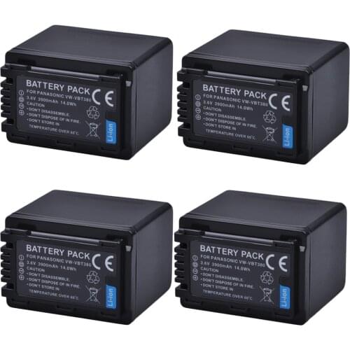 4Pc 3900mAh VW-VBT380 VBT380 VW-VBT190 Battery Pack for Panasonic HC-V110, HC-V130, HC-V160, HC-V180, HC-V201, HC-V250, HC-V260
