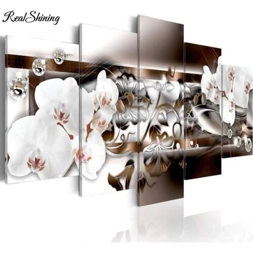 5 Piece White Orchid Flower 5d diy diamond embroidery full round diamond mosaic Diamond Painting Cross Stitch Multi Pattern T74