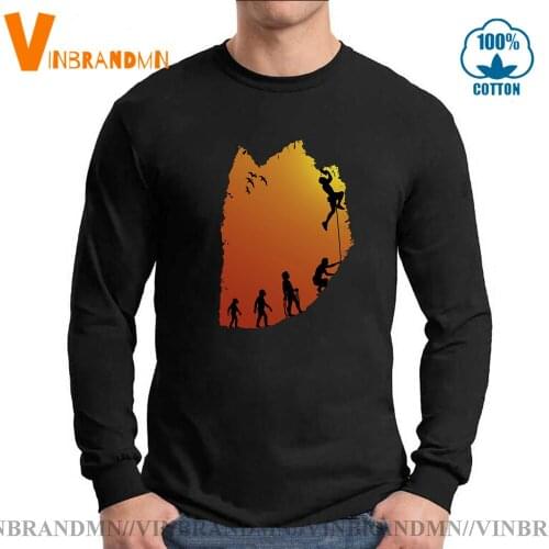 Mountain Climbing Tee shirt Humor Joke Rock Climbing Evolution T shirt men Funny Evolution Rock Climber Long Sleeves T-shirt