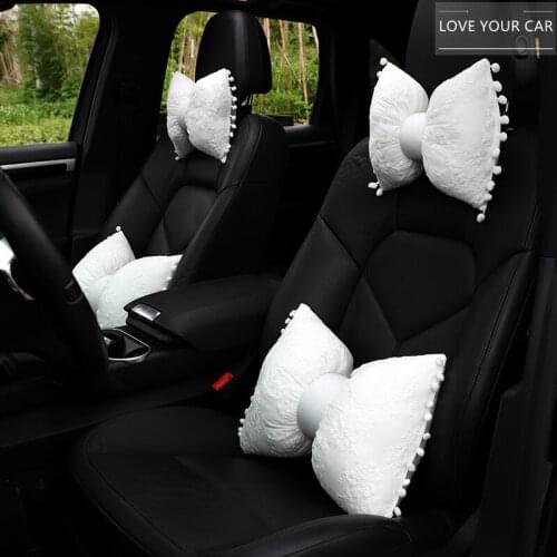 Car lace headrest lumbar support Car stretch cotton cloth neck pillow lumbar cushion Fashion car interior decoration products