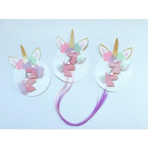 Boutique ins 5Sets Fashion Cute Glitter Floral Unicorn Hairpins Wigs Horse Hair Clips Princess Headwear Hair Accessories