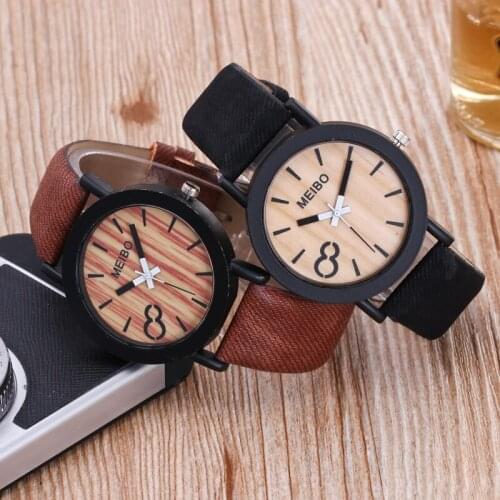 8 Wood Grain Leather Casual Ladies Watch Solid Color Modeling Wooden Quartz Clocks Luxury Unisex Retro Wood Men watches relogio