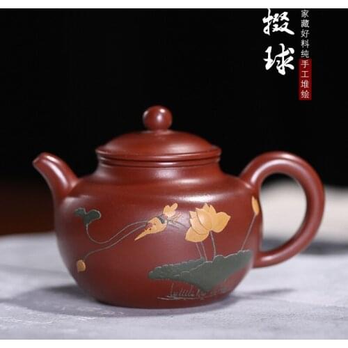 Duo ball pot mud painting manual coloured drawing or pattern pot small tea purple sand teapot a factory the apprentice