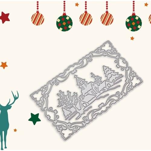 Christmas Castle Tree Scrapbooking Cutting Mold Christmas Postcard Cutter Dies Metal Rectangle Frames Stencil DIY Embossing Card