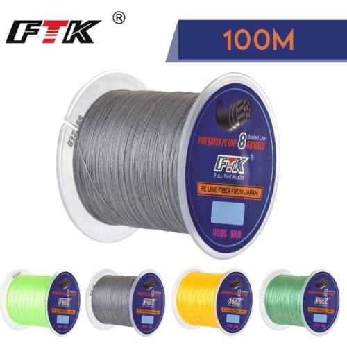 FTK 100m 8X Fishing Line 25-90LB 1.0#-6.0# 8 Braided Line Smooth Multifilament PE Fishing Line for Saltwater Fishing