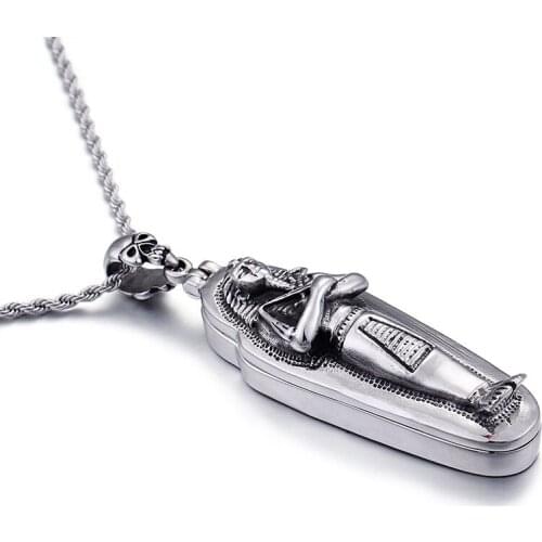 GNAYY Jewelry stainless steel Punk biker mummy Skull pendant can open necklace rope chain 4mm 22 inch Mens Gifts