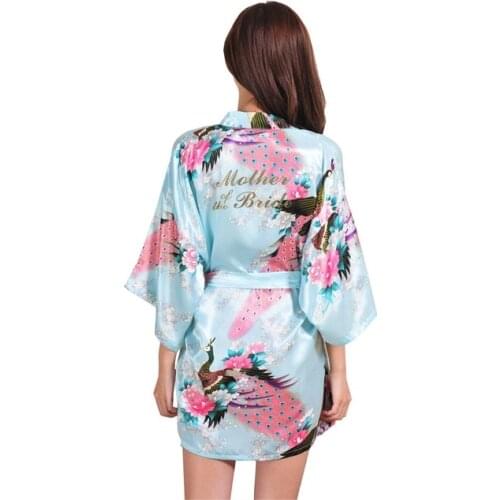 Mother of the Bride Silk Bride of Mother Robe with Gold Letter Sexy Women Short Satin Wedding Kimono Sleepwear Get Ready Robes