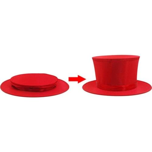 Red Folding Top Hat Spring Magic Tricks Appearing/Vanishing Objects Hat Stage Accessories Gimmick Mentalism Comedy