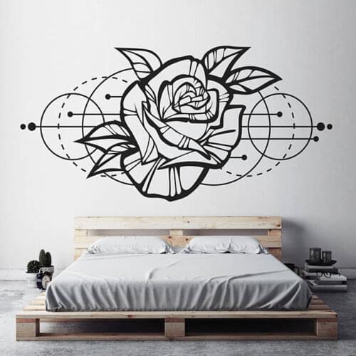 Creative Rose Flower Wall Sticker Home Decoration Bedroom Geometric Space Design Wall Decals Living Room Wallpaper Murals LR08