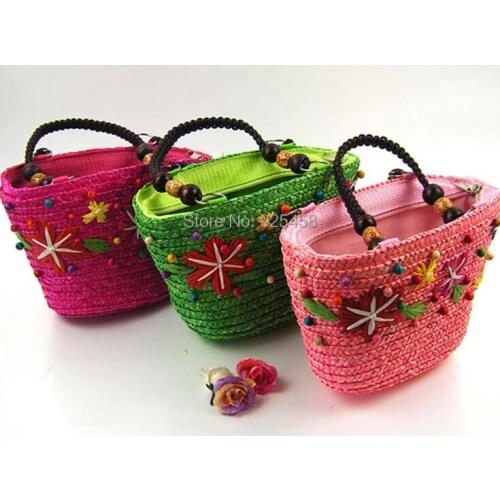 Summer Candy Color Star Straw Bag Girls Lovely Woven Tote Beach Bags For Holiday