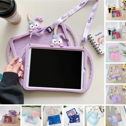 Cute Kids Stand Tablet Cover for IPad 10.2 7th 8th 9.7 2018 2017 10.5 11 Air 1 2 3 4 Child Silicon Case Shell with Strap