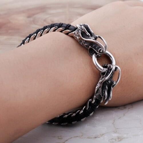 Mens boys gifts Biker dragon Charms Bracelet stainless steel Leather Rope Bangle 8mm.8.66