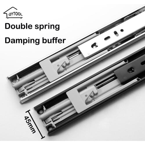 45mm Three-Section Damping Buffer Drawer Slide Telescopic Self-Sliding Soft Closing Track Kitchen Furniture Hardware Rail Guides