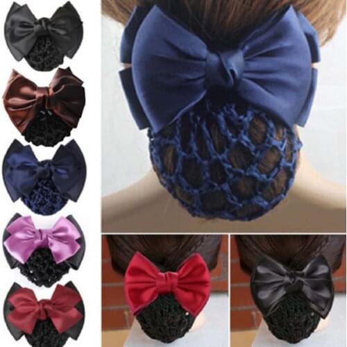 New 1pc Stylish Floral Lace Satin Bow Barrette Lady Hair Clip Cover Net Tulle Bowknot Bun Snood Women Hairgrips Clips