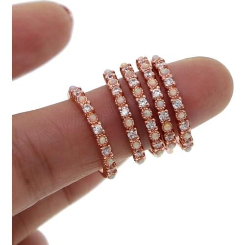 New trendy rose gold color thin ring for women drop shipping delicate dainty tiny midi finger simple opal cz rings size 7