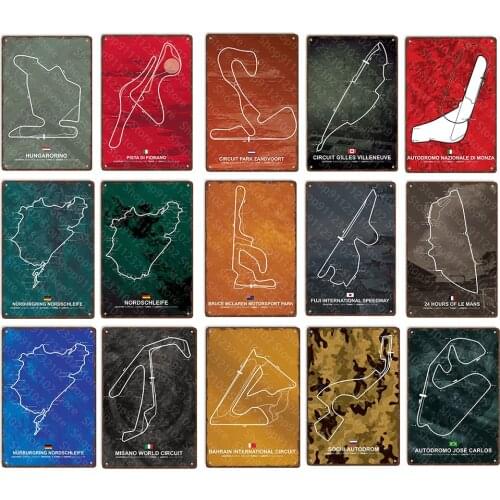 Race Circuit Tin Sign Vintage Iron Plate Paintings Metal Posters Retro Tin Sign for Garage Home Bar Pub Club Man Cave Wall Decor