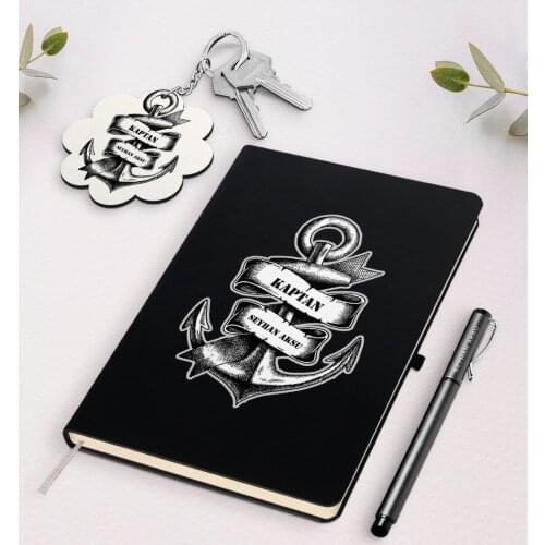 Personalized Captain Black Notebook Pen And Keychain Gift Seti-6