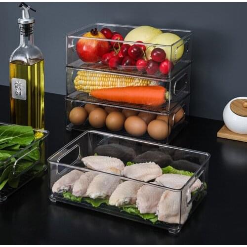 Plastic Kitchen Refrigerator Storage Box Transparent Rectangular Vegetable and Fruit Frozen Food Storage Box